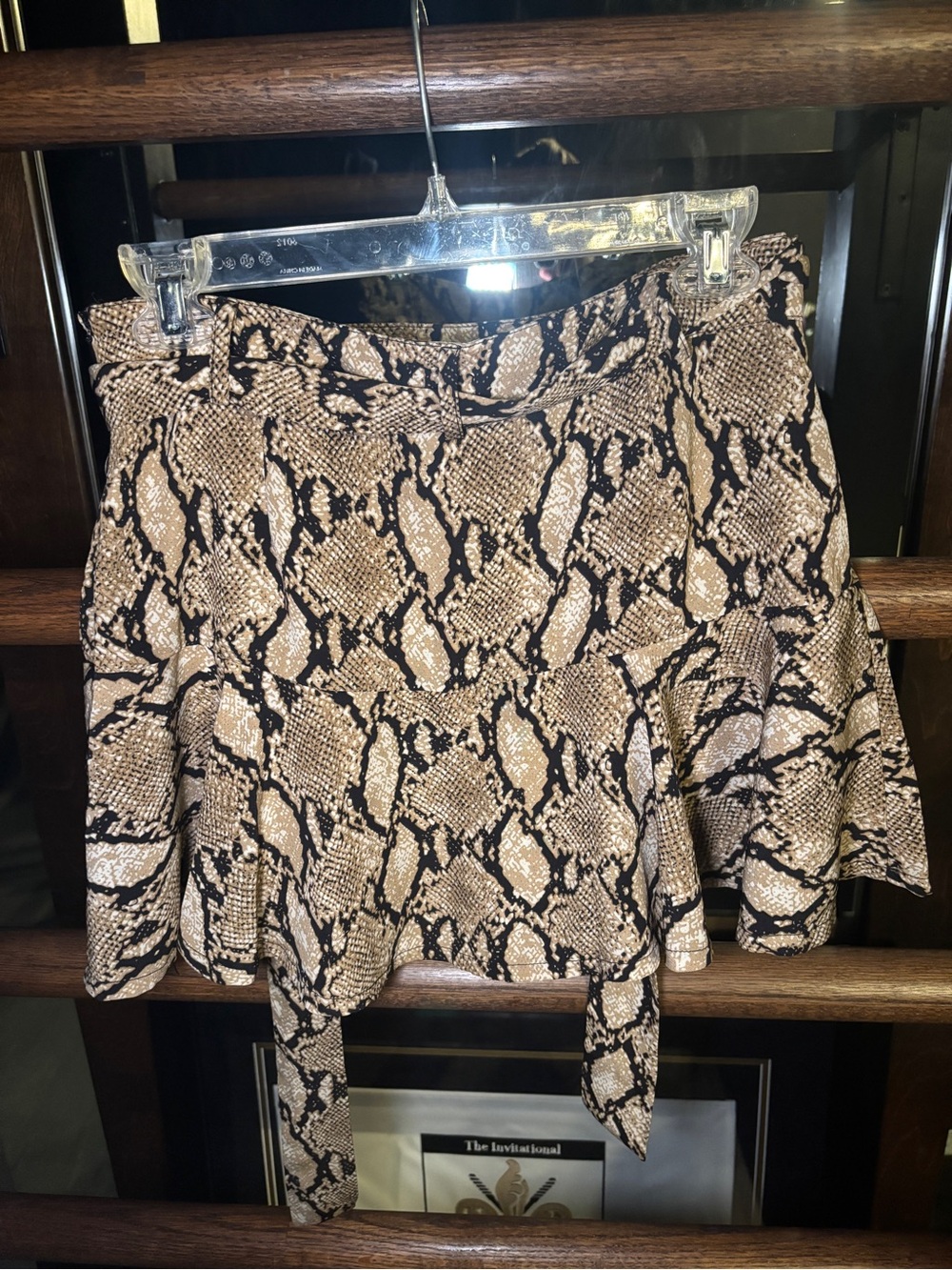 Snake Print Tie-Waist Skirt - Brown